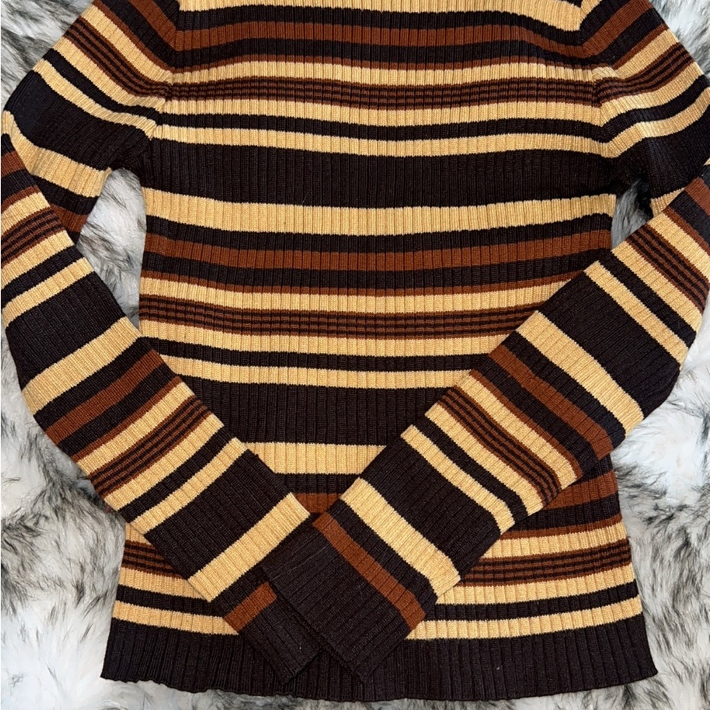 Girl’s Striped Ribbed Sweater - Black, Brown, and Tan